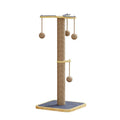 Windmill coloured pine wood cat climbing frame with a hanging ball and carpet leather scratching surfaces.