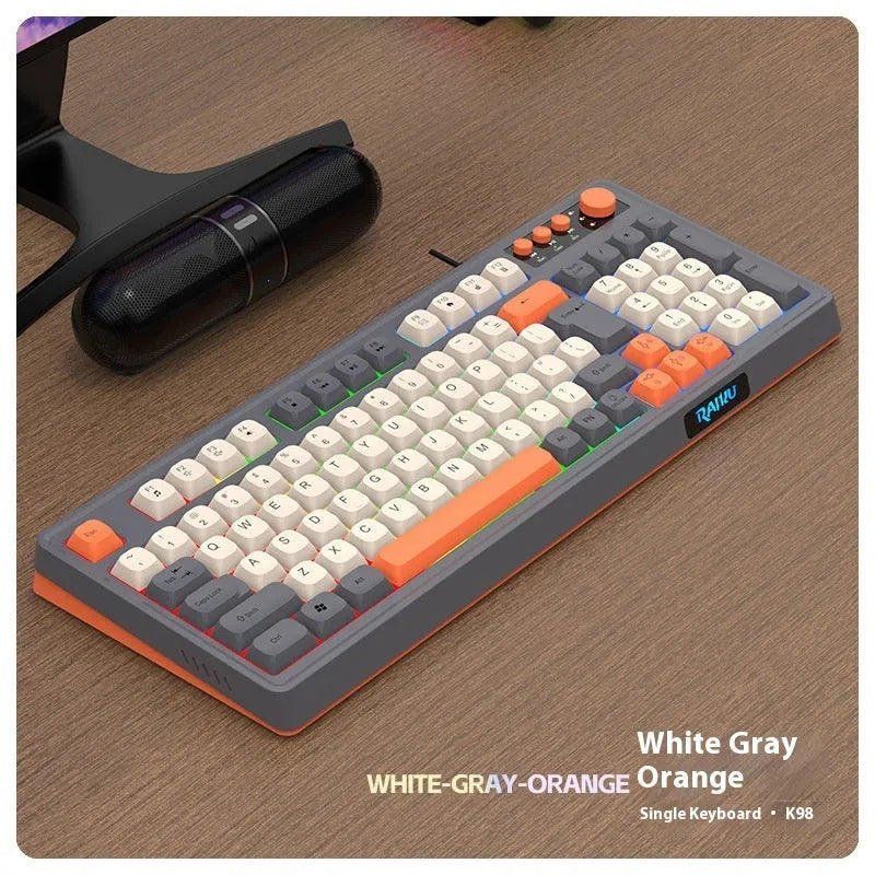 E-sports mechanical feel keyboard and photoelectric mouse set in white gray colour combination