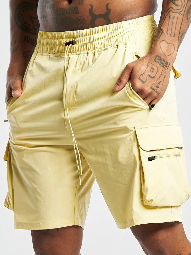 Men's black sports shorts with elastic waistband for running and gym workouts