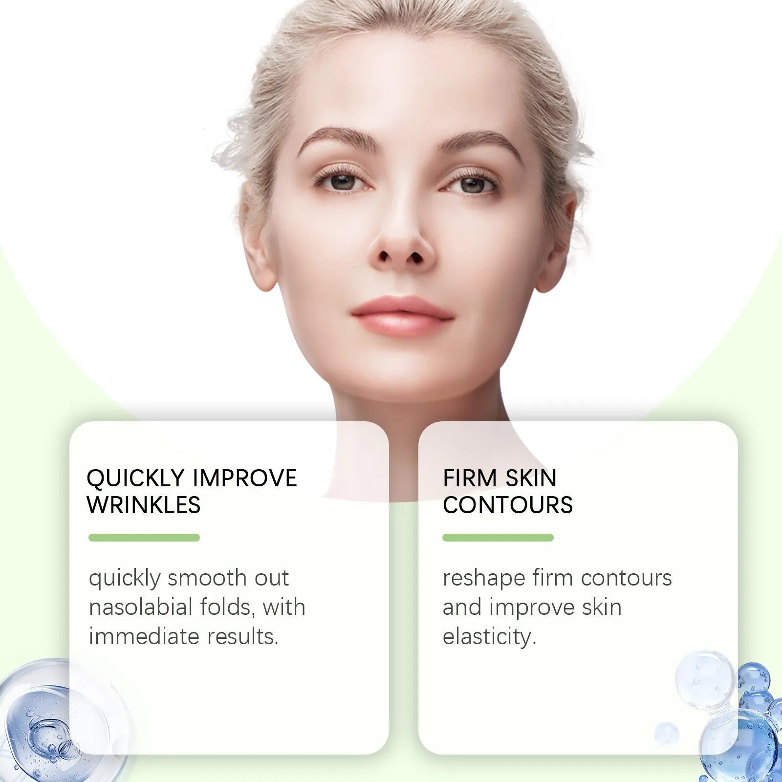 Two facial skin firming care patches with collagen and hyaluronic acid ingredients