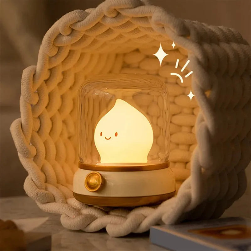Retro oil lamp design USB rechargeable night light in green or yellow colour options