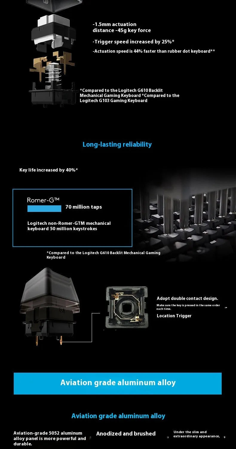 G413 104-key mechanical gaming keyboard with metal panel and USB wired connection, shown in silver white light or black red light