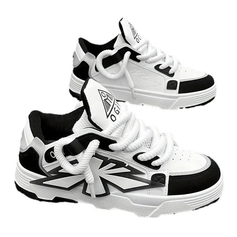 Men's white chunky sneakers with thick rubber sole and lace-up front
