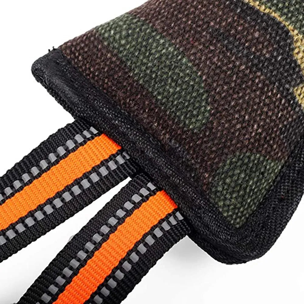 55cm long woven jute dog training bite stick with reflective yellow edge stitching