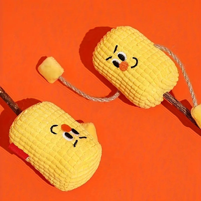 Corn cob shaped cat dental chew toy made from polioprene wood with textured surface