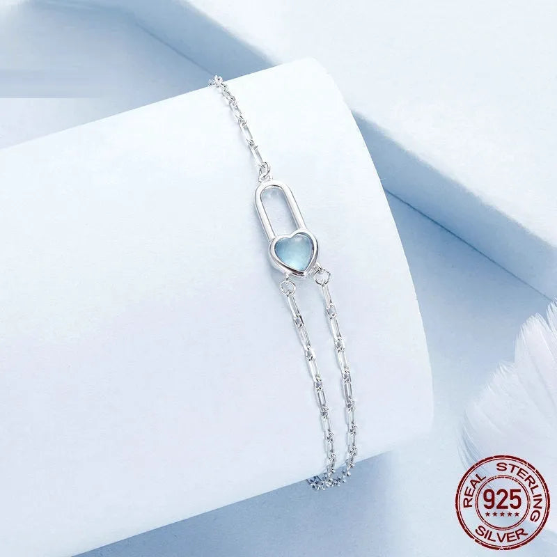 S925 sterling silver heart lock bracelet on display with electroplated finish