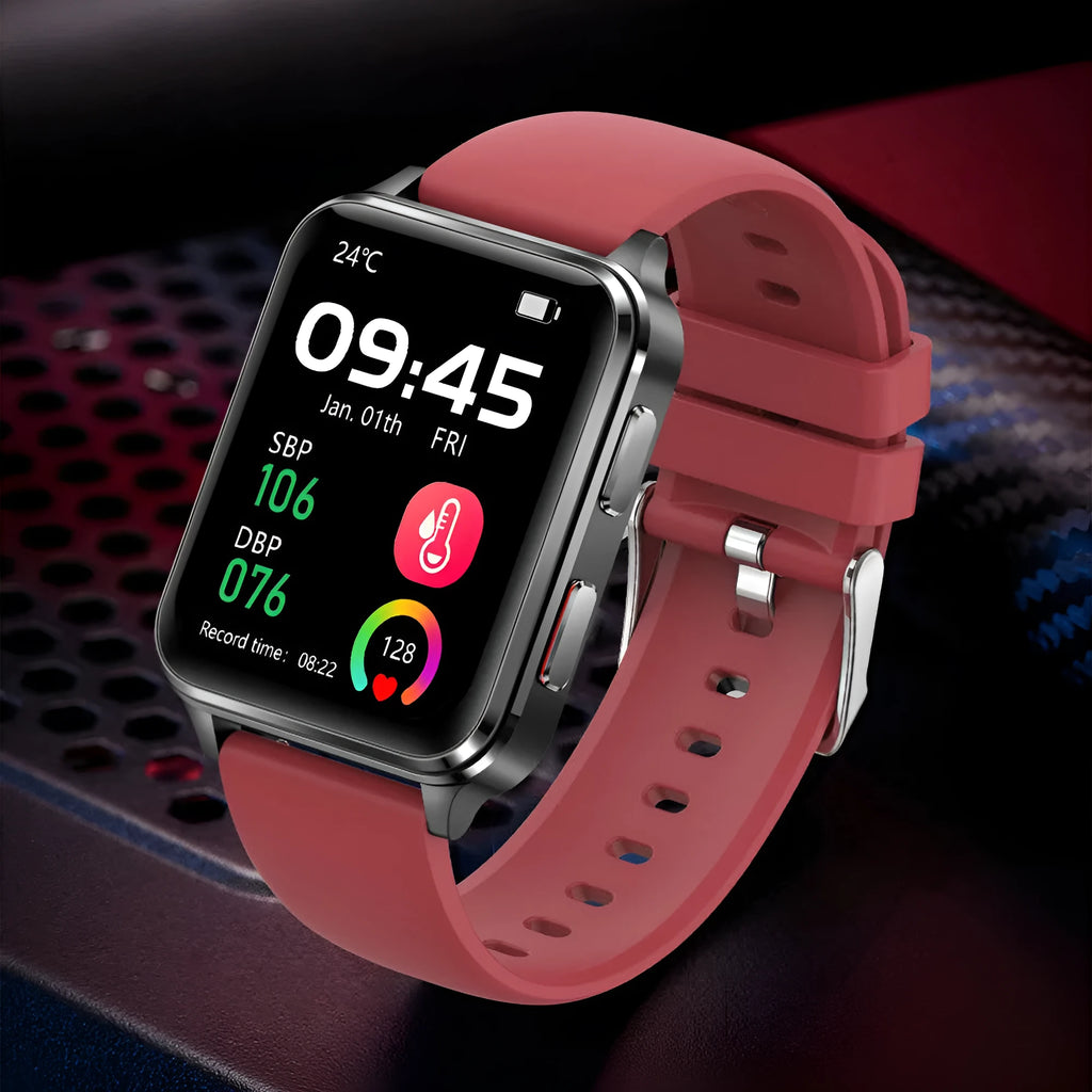 Multi-sport fitness watch with large tempered glass screen on a silicone wristband