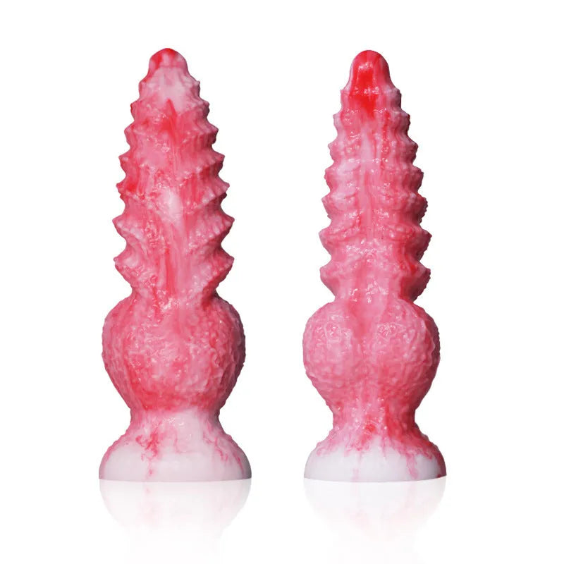 Pink shaped penis women's masturbation device made of platinum silicone, showing Berserker S and Berserker M size options.