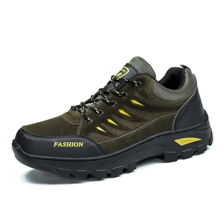 Men's brown suede hiking shoes with rubber soles and casual sneaker styling