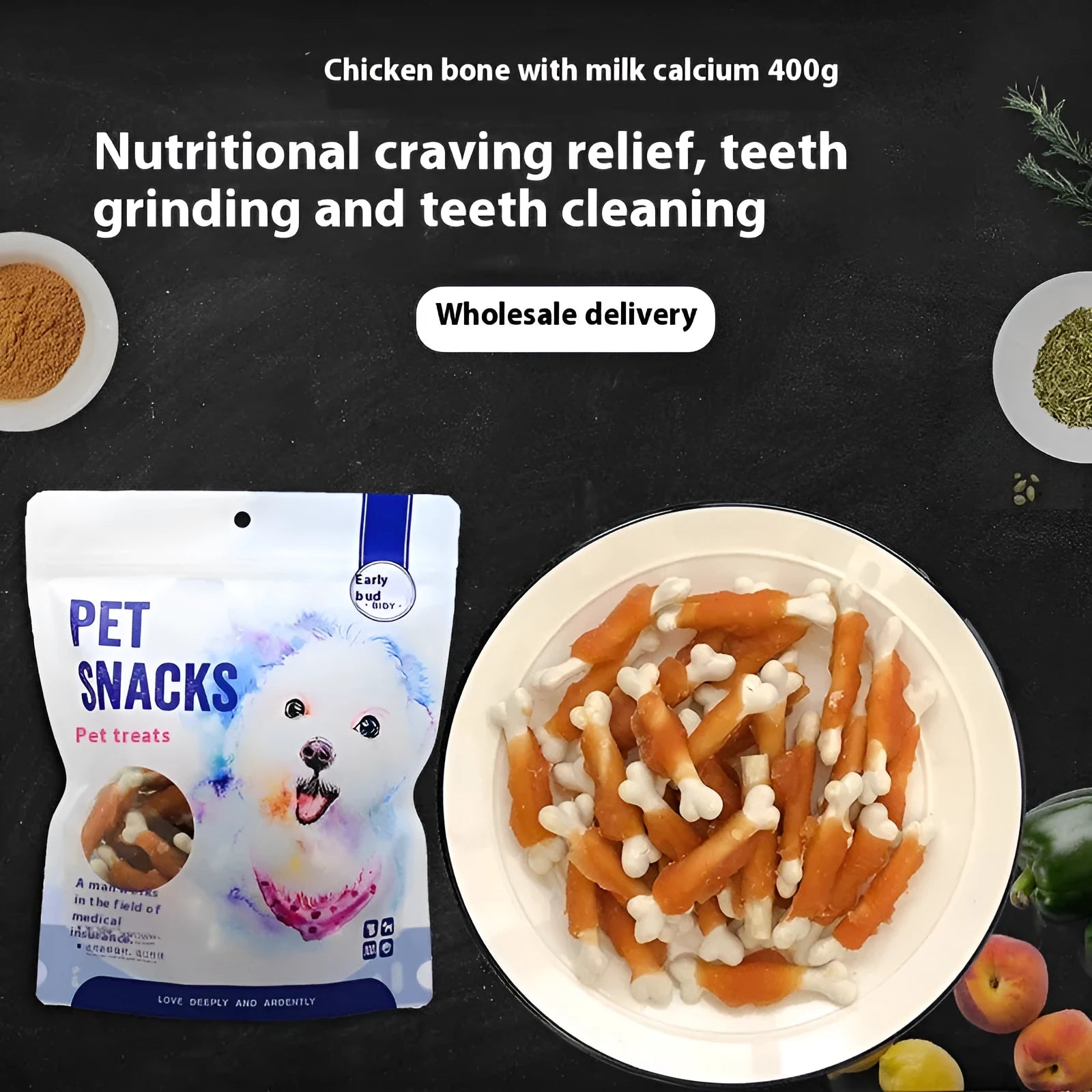 400g bag of Betty brand chicken wrapped milk bone dog treats