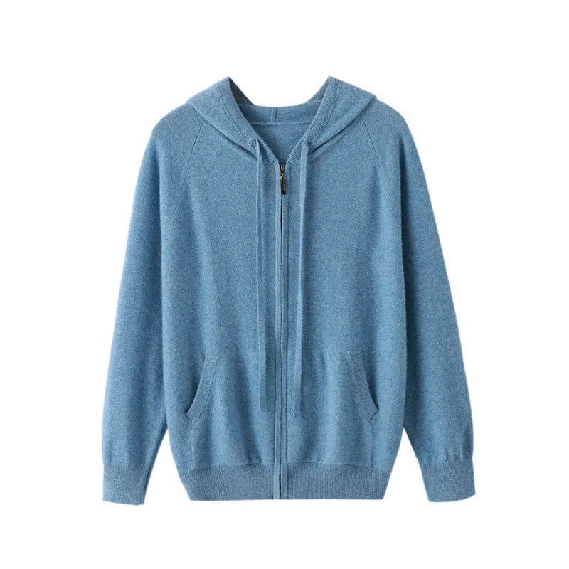 Men's hooded cashmere cardigan sweatshirt with zipper front in regular fit