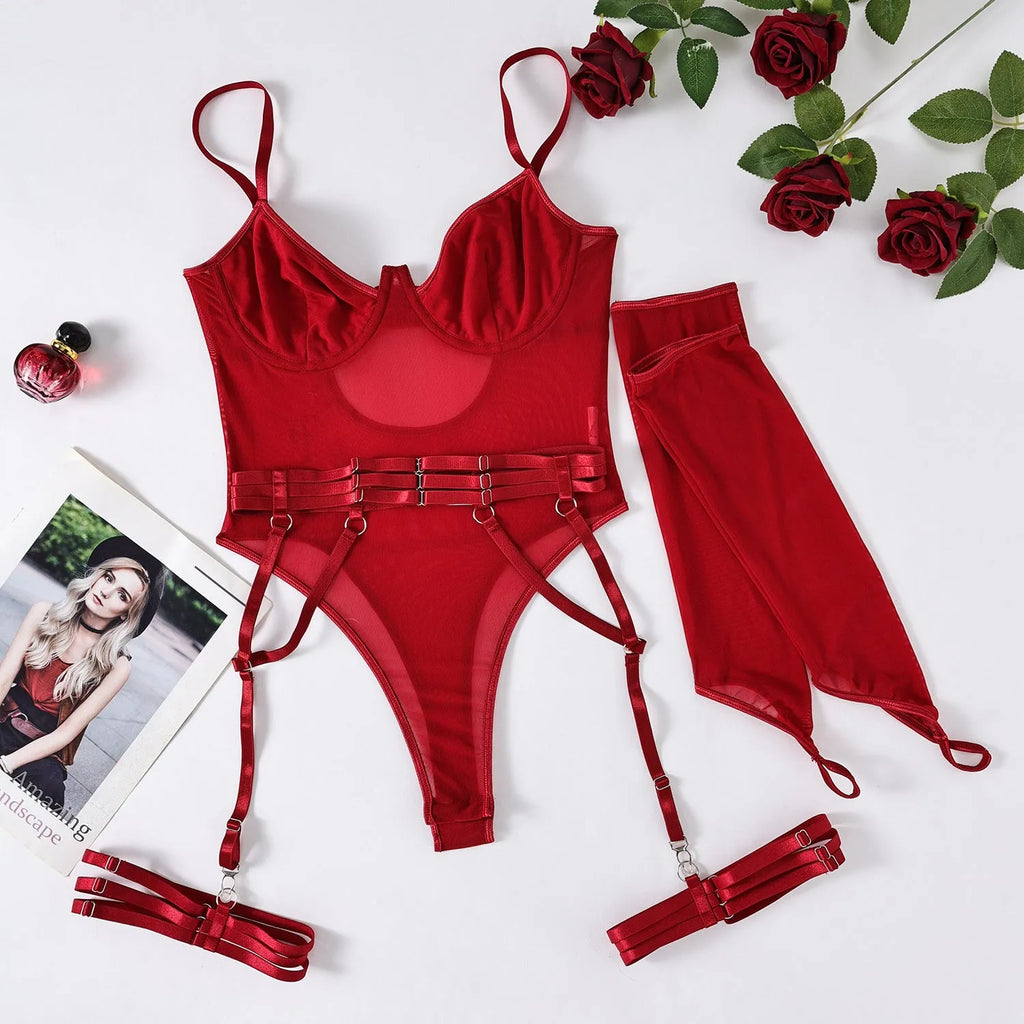 Mesh see-through jumpsuit in seven colour options including black, red, and lavender
