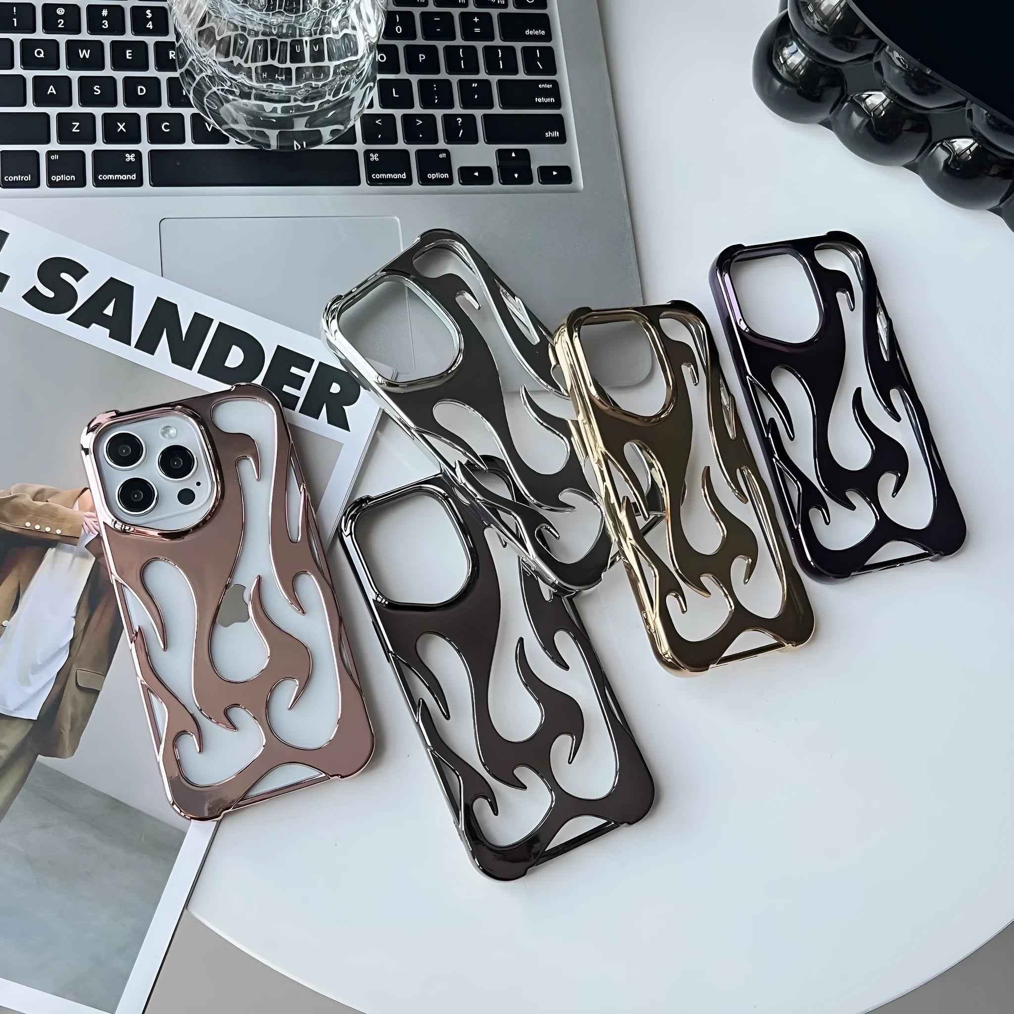 Electroplated hollow flame pattern TPU phone case for Apple iPhone in silver finish