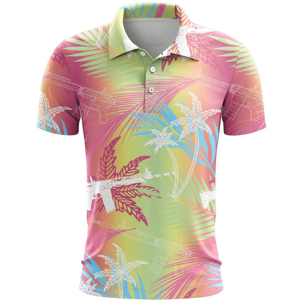 Man wearing a loose-fit 3D printed pattern short sleeve sports top in bird eye polyester fabric.
