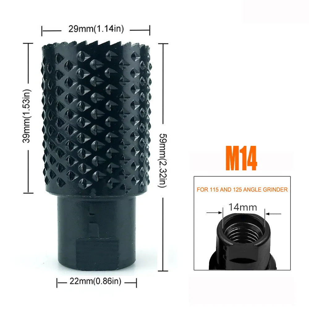 Spherical angle grinder grinding head for woodworking with dual thread compatibility