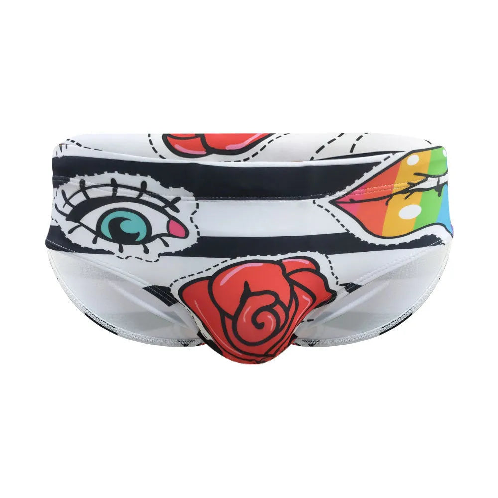 Men's striped tight briefs and boxers in rose colour, nylon fabric, sizes M to XXL
