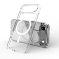 Transparent magnetic phone case for iPhone 17 series showing TPU composite construction and magnetic attachment points