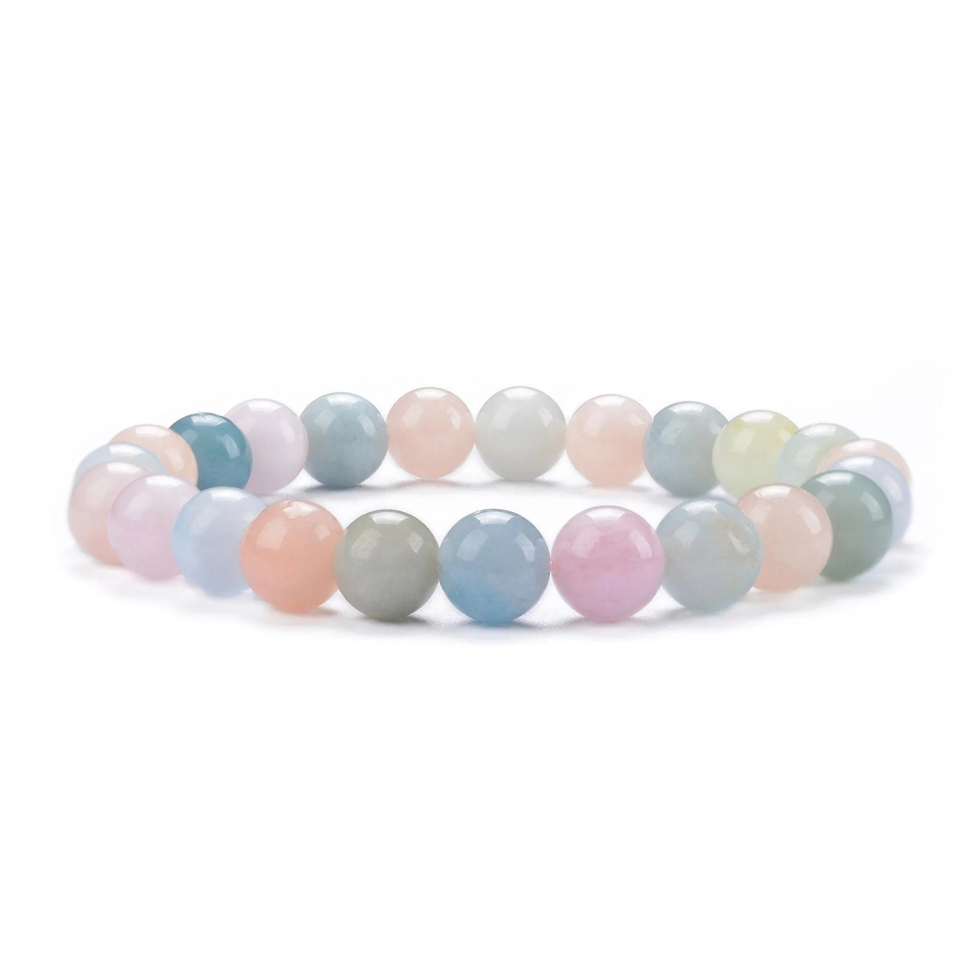 Handmade 8mm natural stone bead bracelet for women in geometric shape on a wrist.