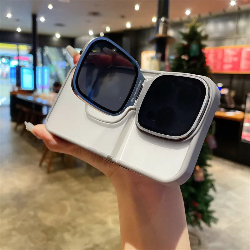 Lens drop protection high-permeability acrylic sunglasses holder phone case with invisible bracket for iPhone 12-15 series