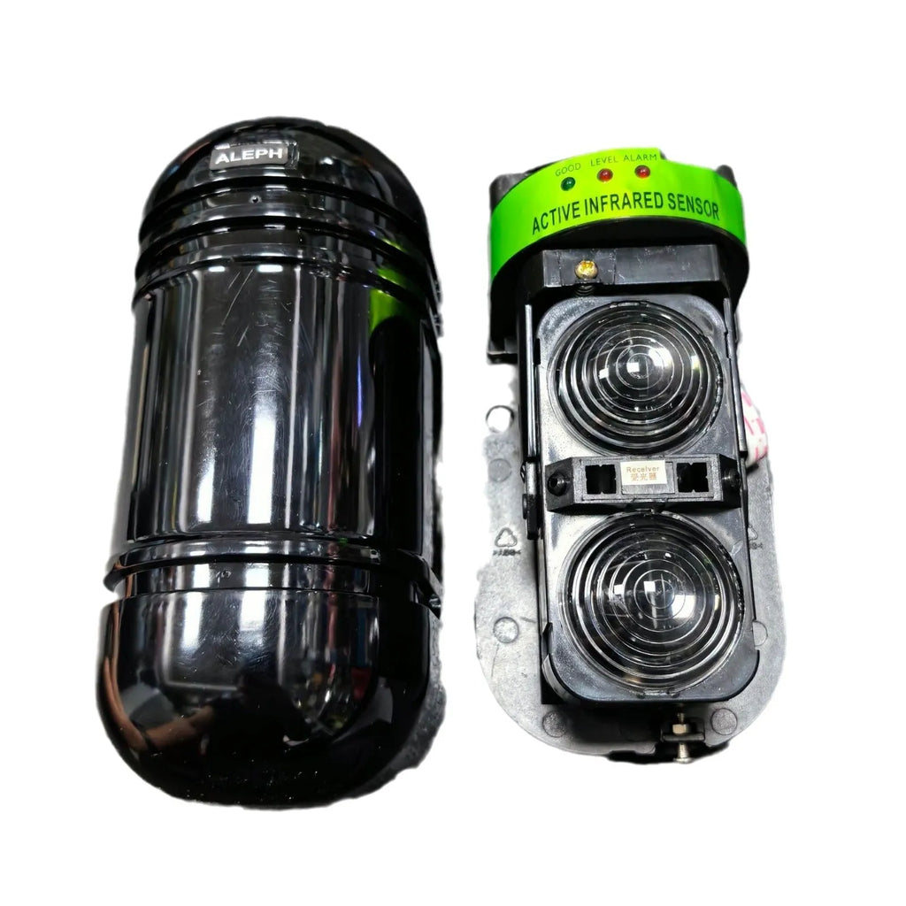 Black infrared anti-theft alarm detector with 2-beam 150 metre range for warehouse and community security
