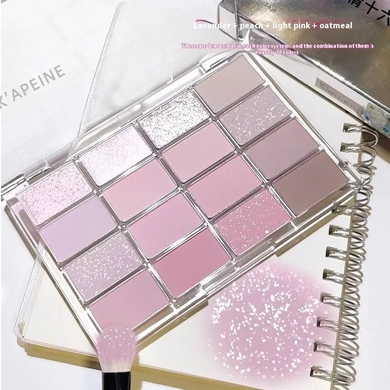 16 colour eye shadow palette with shimmer and matte finishes showing Crouching Silkworm design