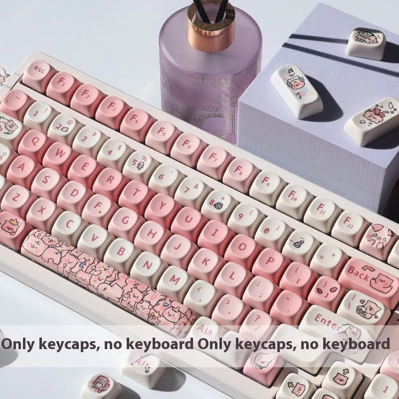 Pink PBT plastic key cap with a detailed sublimation-printed pig design and a keycap puller.