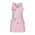 Women's high waisted two-piece swimsuit with tied halter top on a mannequin