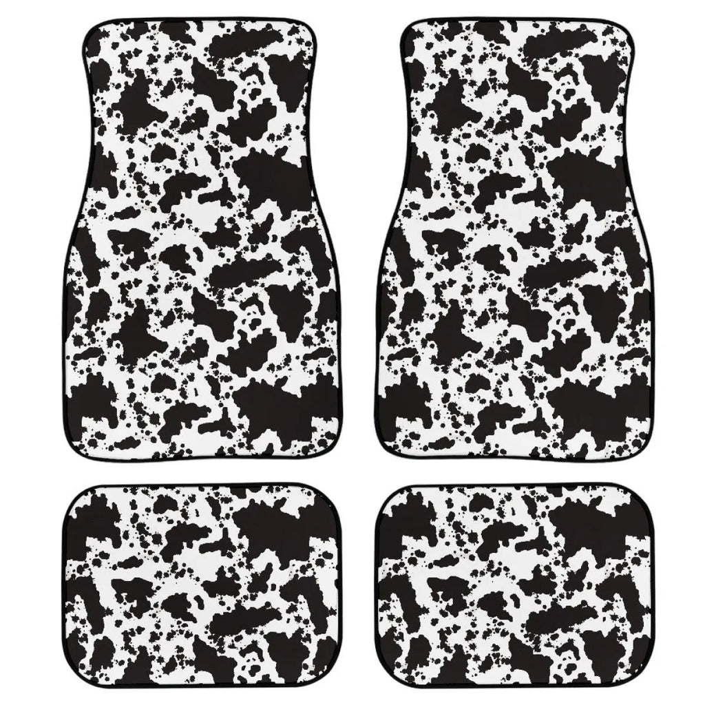 Black printed rubber car floor mats in a four-piece set for vehicles