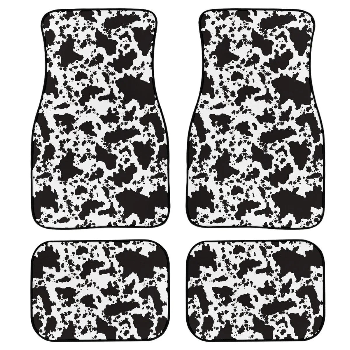 Black printed rubber car floor mats in a four-piece set for vehicles