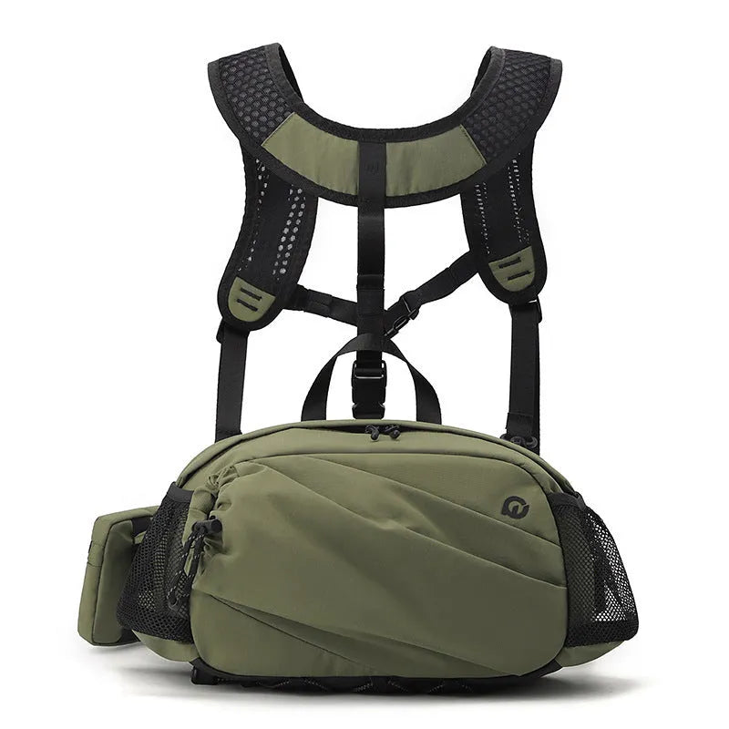 Nylon unisex waist backpack in Army Green colour, shown with waist strap.