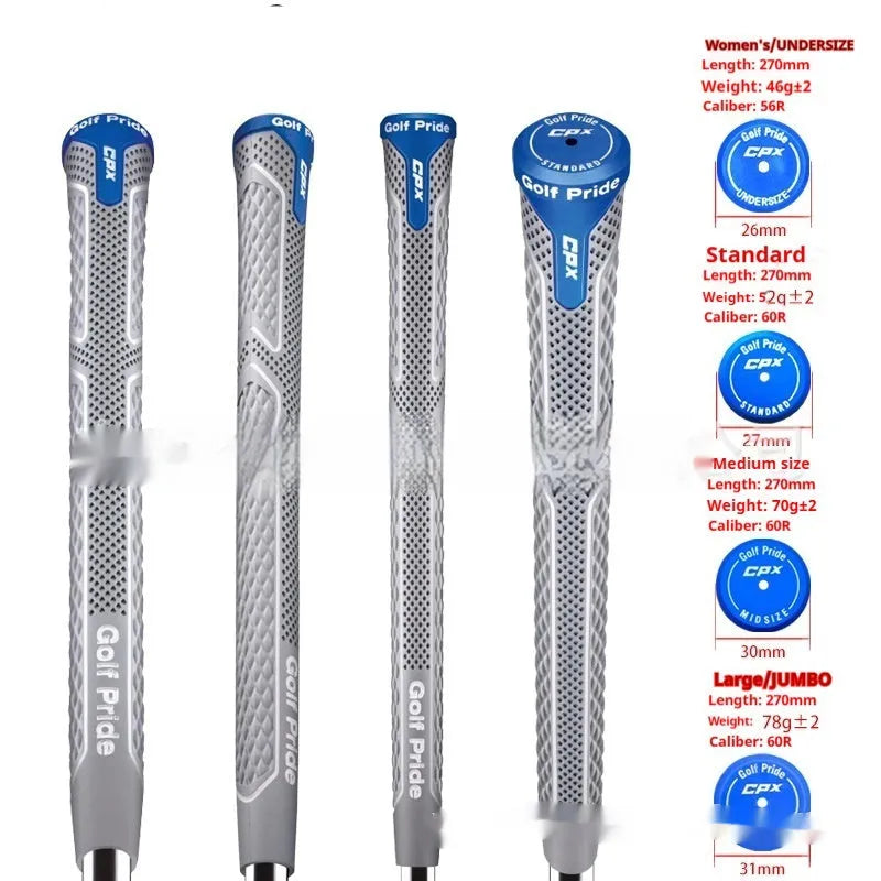 Natural rubber and cotton yarn golf club grip in female, standard, medium and large sizes