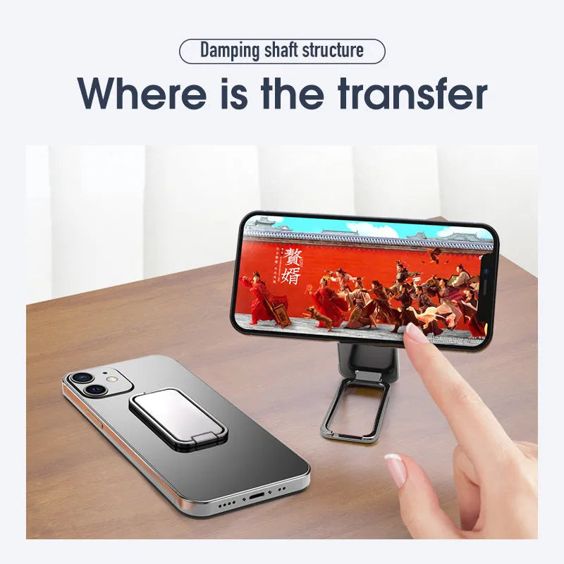 Foldable zinc alloy mobile phone stand with retractable ring bracket in silver colour