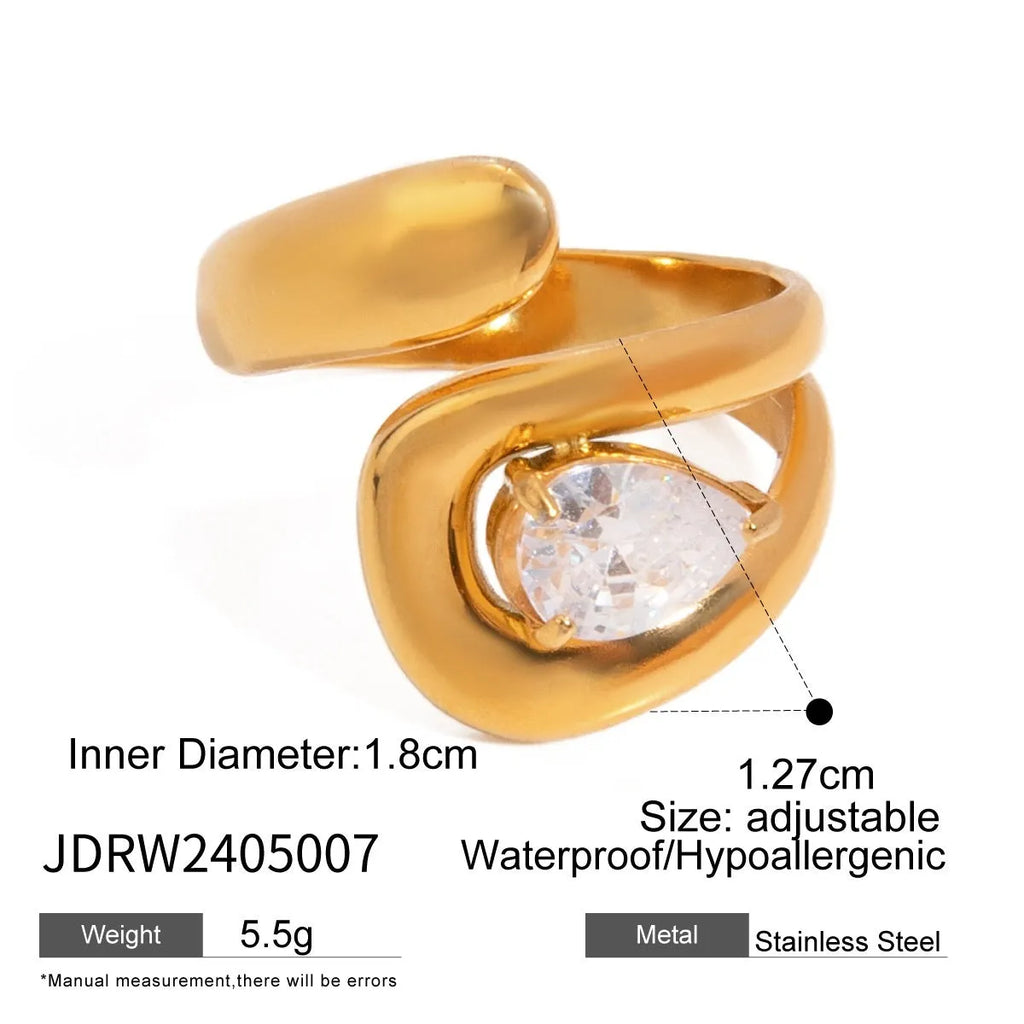 Geometric line stainless steel ring with electroplated finish in light luxury ins style, shown in colour JDRW2405007