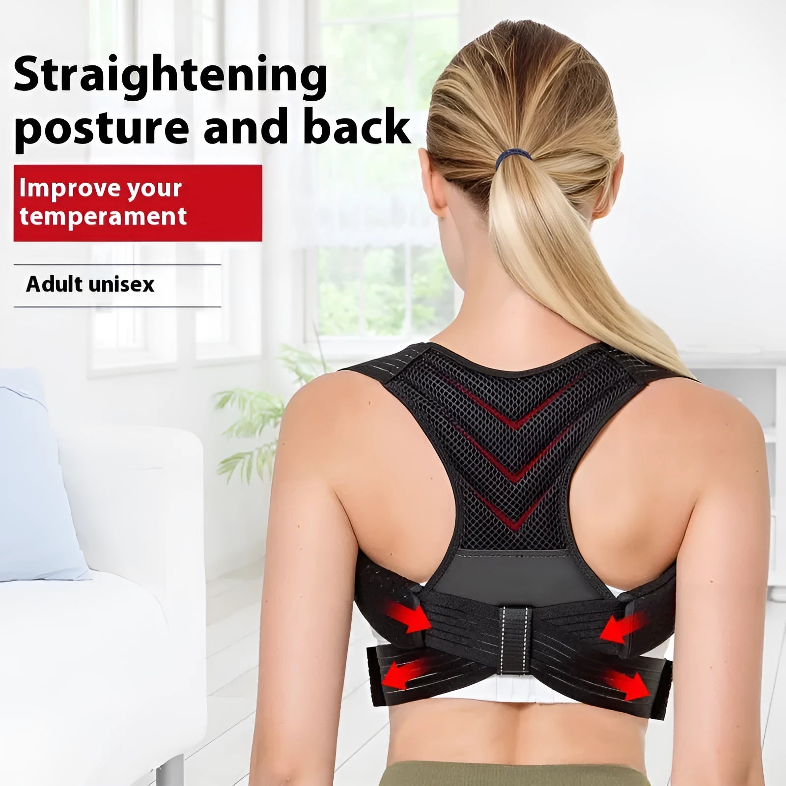 Black anti-humpback correction belt for posture support in sports and fitness activities