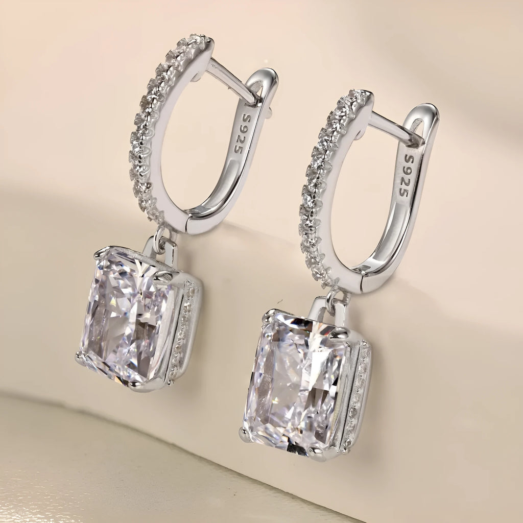 S925 fine silver lock stud earrings quadrilateral geometry electroplated finish