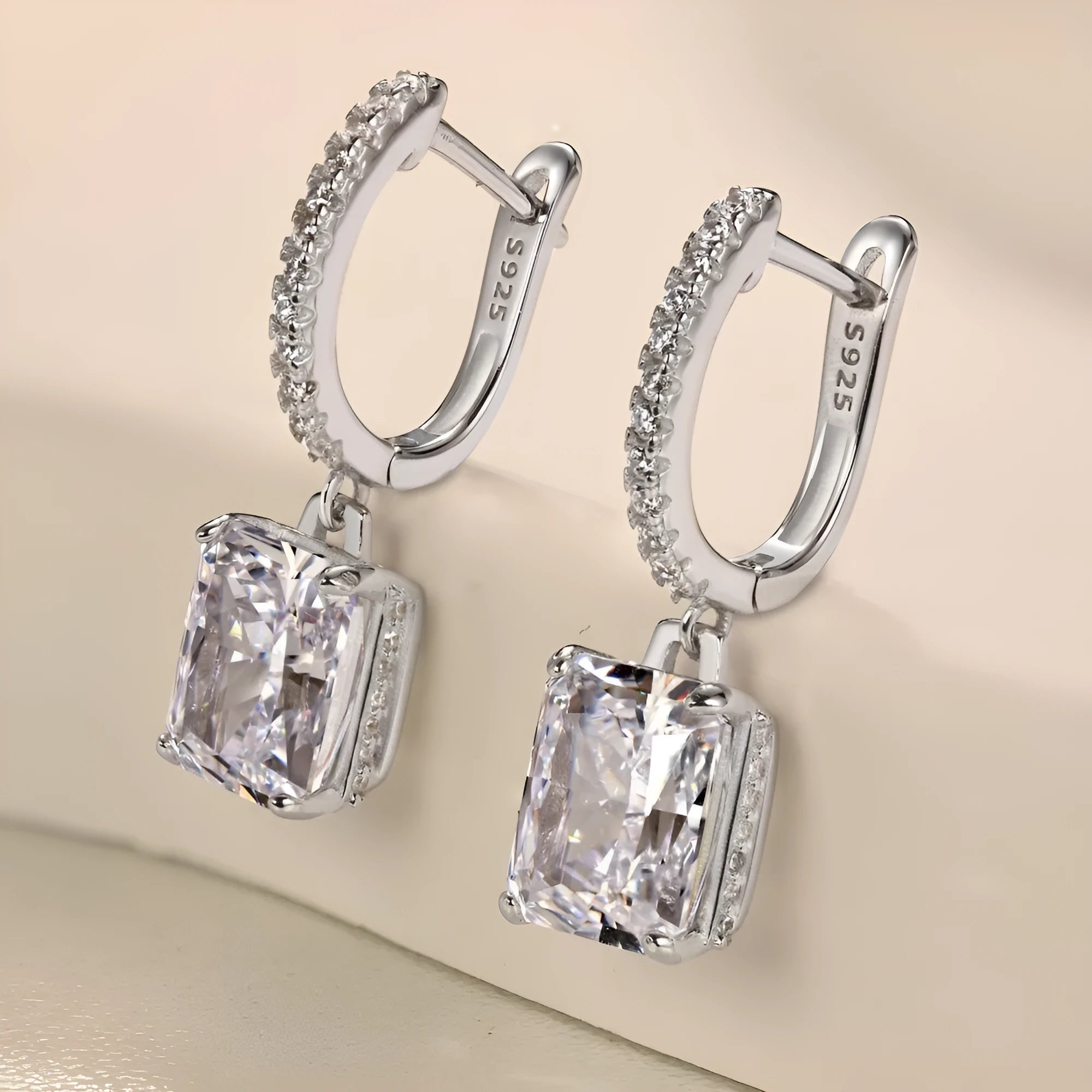 S925 fine silver lock stud earrings quadrilateral geometry electroplated finish