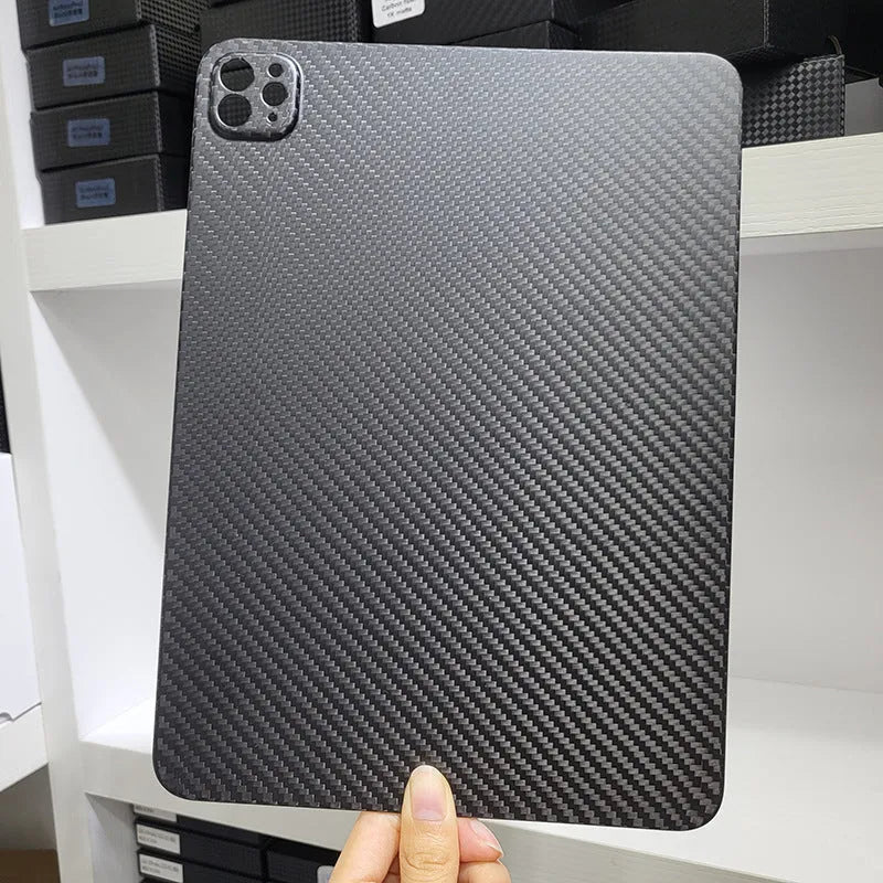 Carbon fibre iPad Pro 11 case with embossed plaid pattern in matte 3K finish