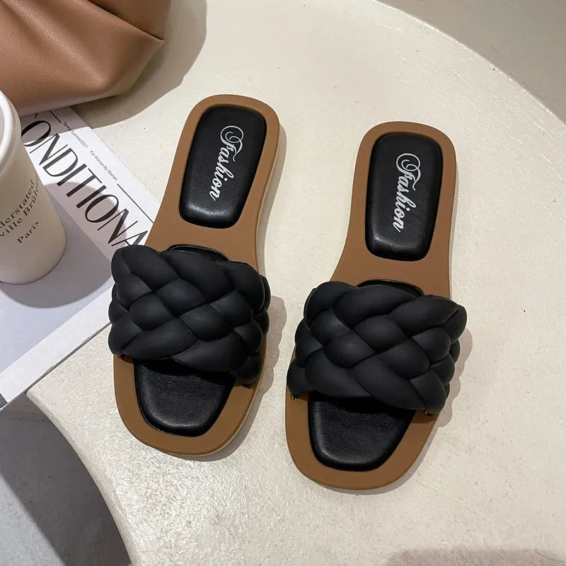 Women's casual plaid beach sandals with thick anti-skid PVC sole, shown in multiple colours