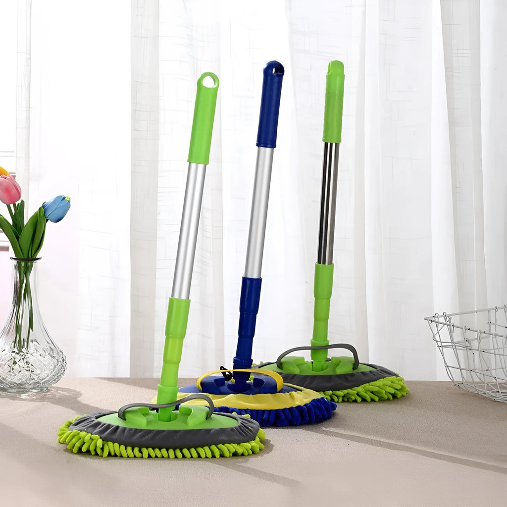 Three sections aluminium alloy telescopic car mop with green cotton head for car washing