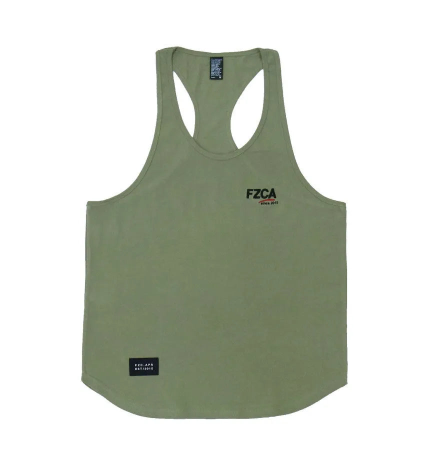 Men's cotton fitness vest for summer running and training in white, red, black, blue, or light green.