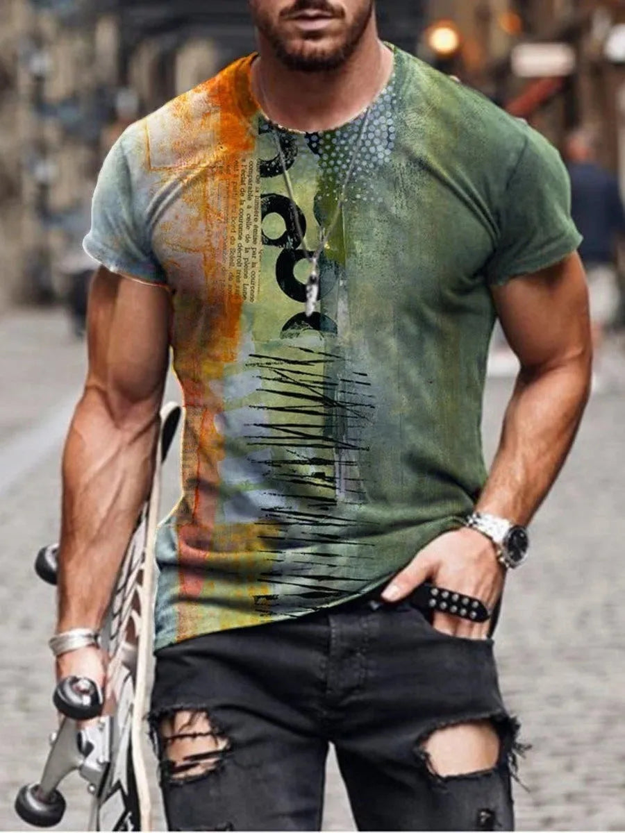 Men's camouflage print short-sleeved T-shirt in loose fit milk silk fabric