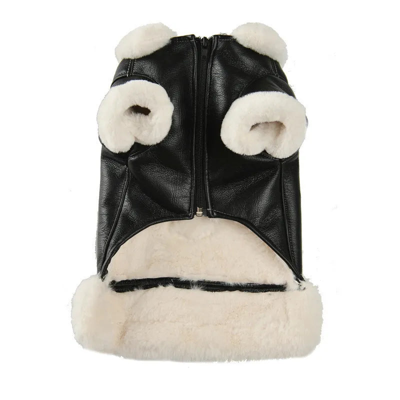 Black and brown leather dog coat for autumn and winter with vest and jacket styles