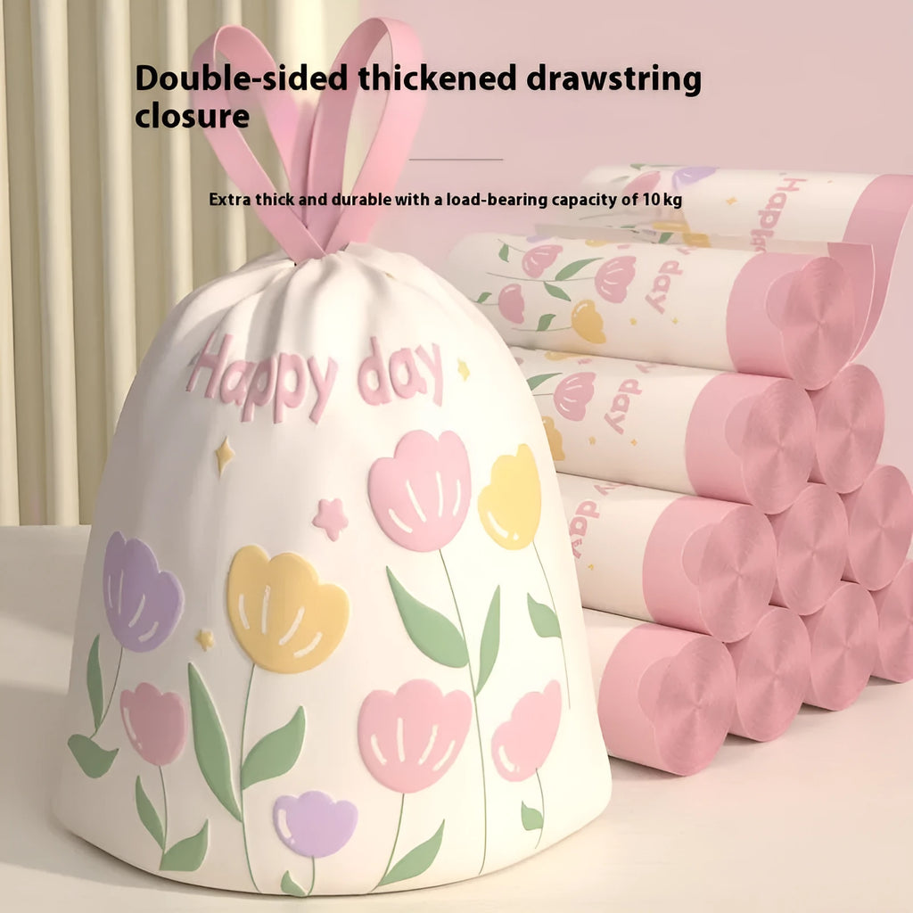 Pink degradable drawstring garbage bag with argy wormwood mosquito repellent, dimensions 44cm by 48cm.