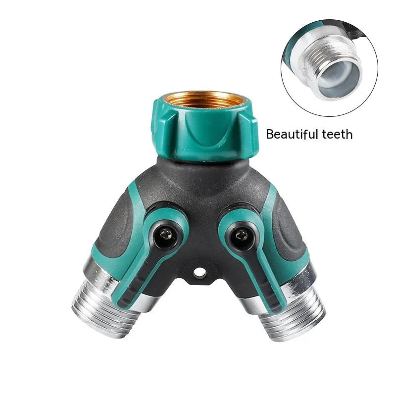 Zinc alloy garden ball valve splitter with 6-point double pass design for water control