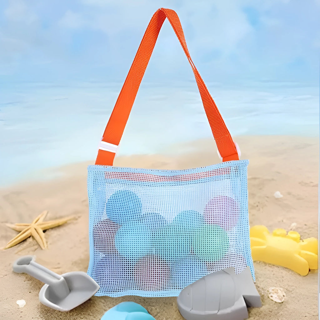 Blue nylon mesh children's travel storage bag with sealing function, 20x25x8 cm dimensions