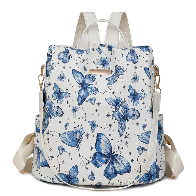 Butterfly printed PU leather backpack with physiological curve backplate in multiple colour options