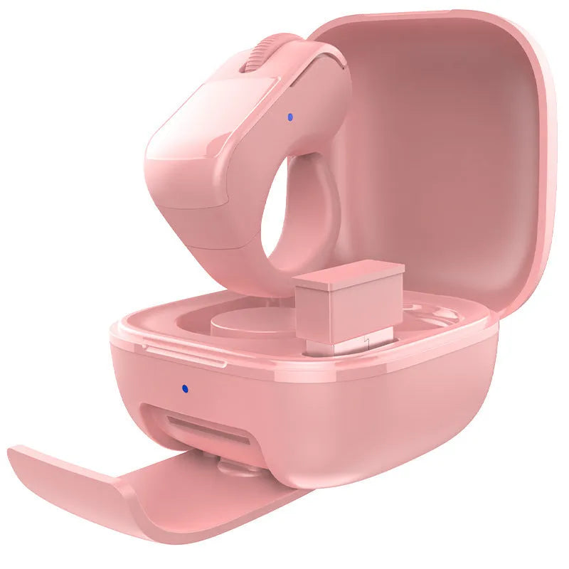 Bluetooth remote control ring in Stone Black with Type-C charging cable, on a white background