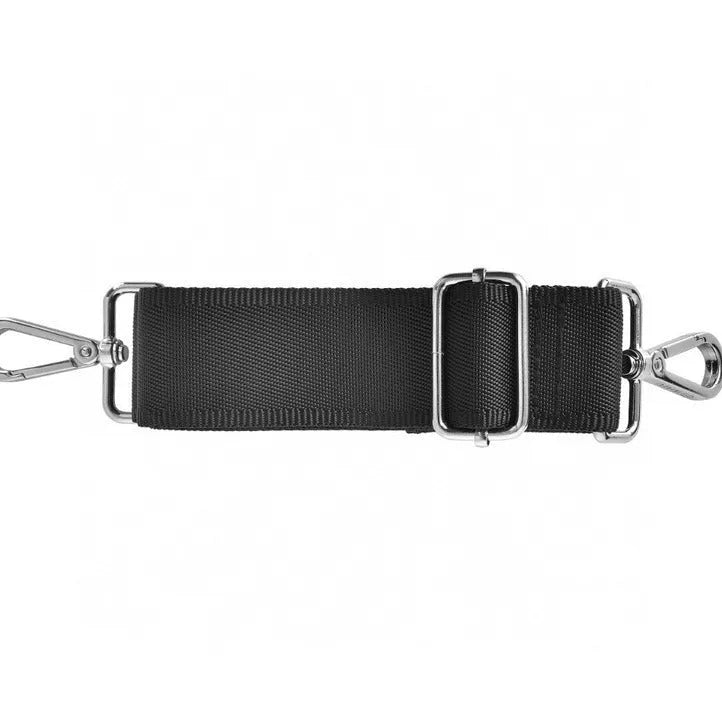 Black Oxford cloth laptop handbag showing multi-pocket organiser design and secure lock.
