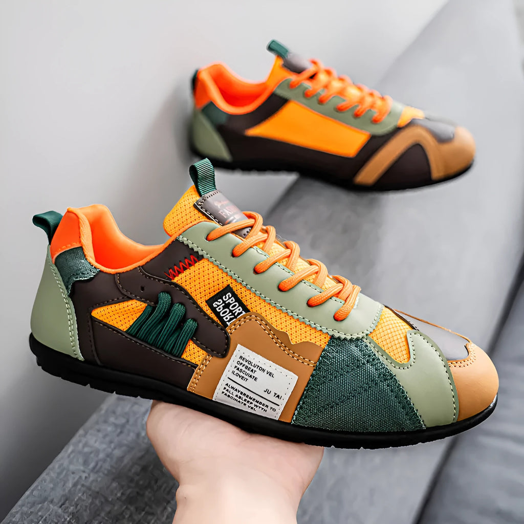 Men's spring summer sports shoes low top board shoes round toe artificial PU upper colour block design flat heel