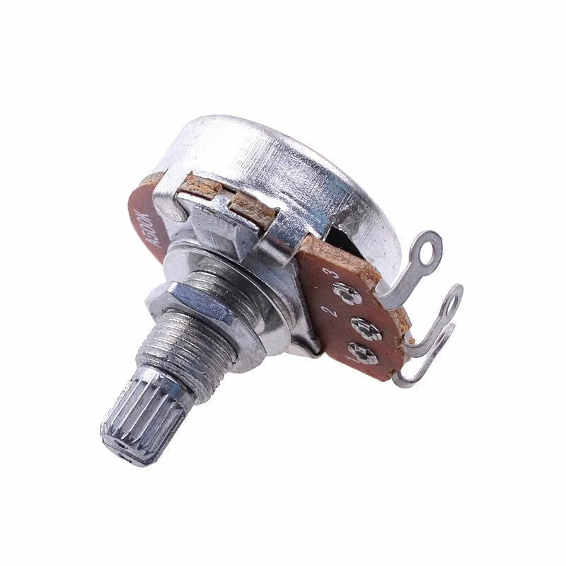 A single metal potentiometer knob for electric guitar tone and volume controls